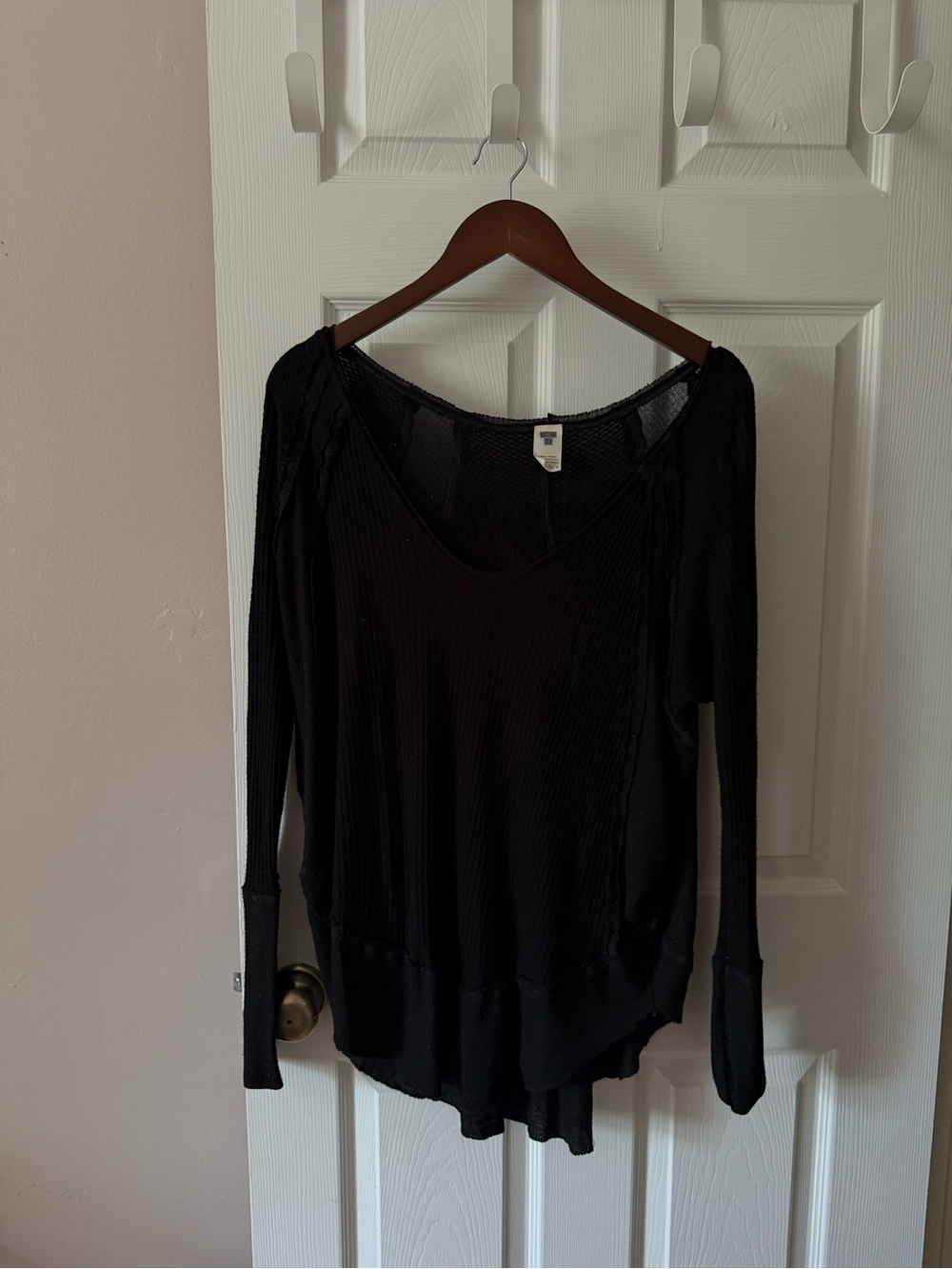 We The Free Black Waffle Long Sleeve Shirt Size Medium
